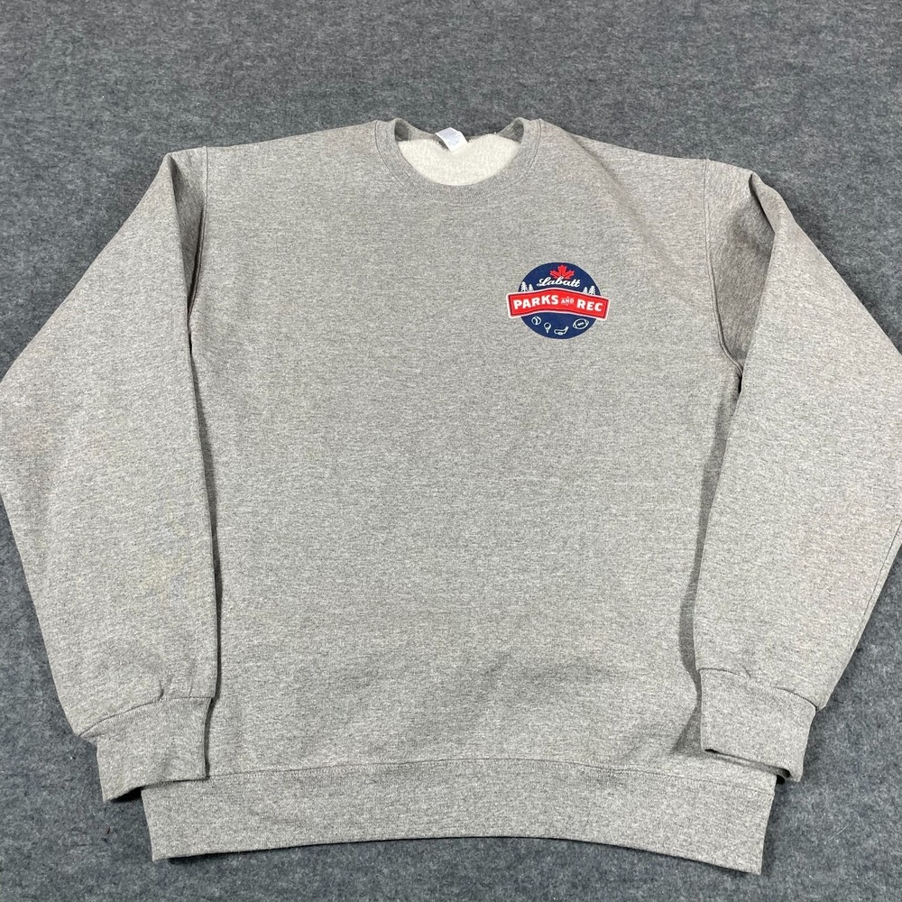 Jerzees Sweatshirt Mens Medium Gray Crewneck Pullover Labatts Hockey Beer Party